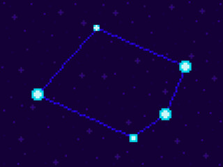 Obraz na płótnie Canvas Microscopium constellation in pixel art style. 8-bit stars in the night sky in retro video game style. Cluster of stars and galaxies. Design for applications, banners and posters. Vector illustration