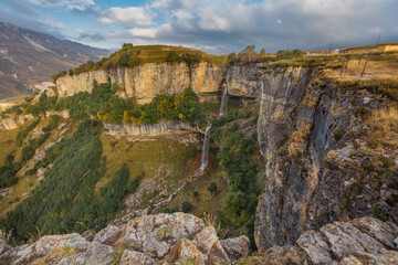 Khan waterfall. Matla nature extreme park. Caucasus scenery. Dagestan.
