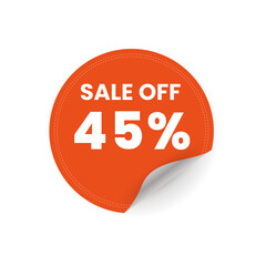 45 percent peeling sticker orange color for sale off promotion concept, orange circle price tag, poster vector illustration.