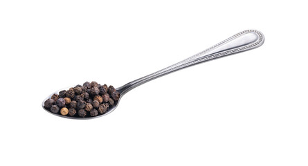 black pepper in steel spoon on transparent png