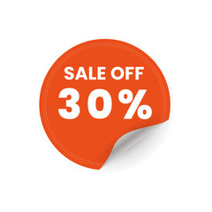 30 percent peeling sticker orange color for sale off promotion concept, orange circle price tag, poster vector illustration.