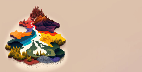 Landscape with trees, nature and vibrant colors, copy space generative ai