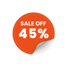 45 percent peeling sticker orange color for sale off promotion concept, orange circle price tag, poster vector illustration.