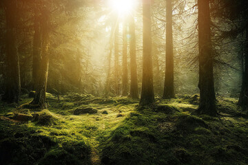 Sunlight in Euopean forest (Generative AI)