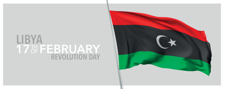 Libya revolution day greeting card, banner with template text vector illustration