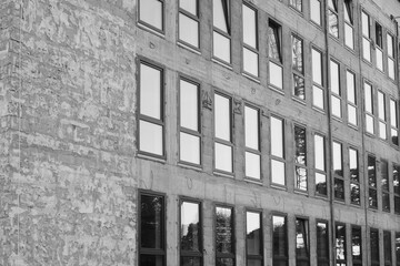 grayscale shot of windows of a building