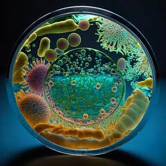 virus and bacteria in a petri dish, laboratory, science