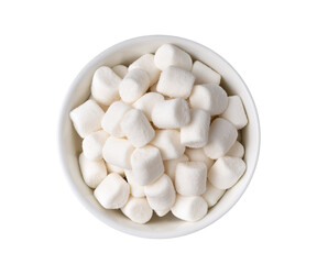 white marshmallows in white bowl isolated on transparent png
