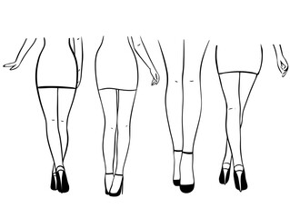 Hand-drawn vector silhouettes of girls in heels