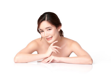 Beautiful young asian woman with clean fresh skin on white background, Face care, Facial treatment, Cosmetology, beauty and spa, Asian women portrait.