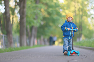 autumn park walk boy, childhood happiness