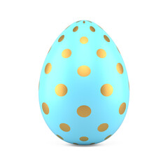 Art Easter egg blue ornamental polka dot golden decor design realistic 3d icon illustration