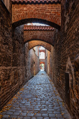 Fototapeta premium Medieval Alleyway in Old Town of Elblag in Poland