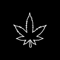  Marijuana hand drawn icon on black background.