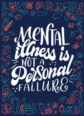 Self care mental heath quote in hand drawn lettering. Unique inspirational text slogan for print, poster, coaching. Vector illustration