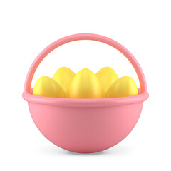 Easter basket full yellow painted chicken eggs religious holiday celebration present 3d icon