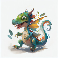 Cartoon. Cute dragon smiling. generative ai