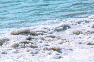 Close-up of Dead Sea salt mineral natural formation crystals in Jordan