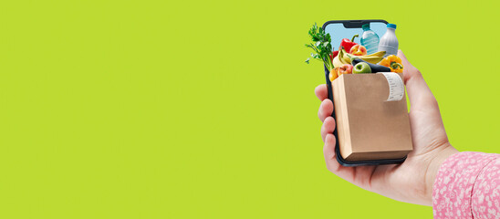 Online grocery shopping app on smartphone