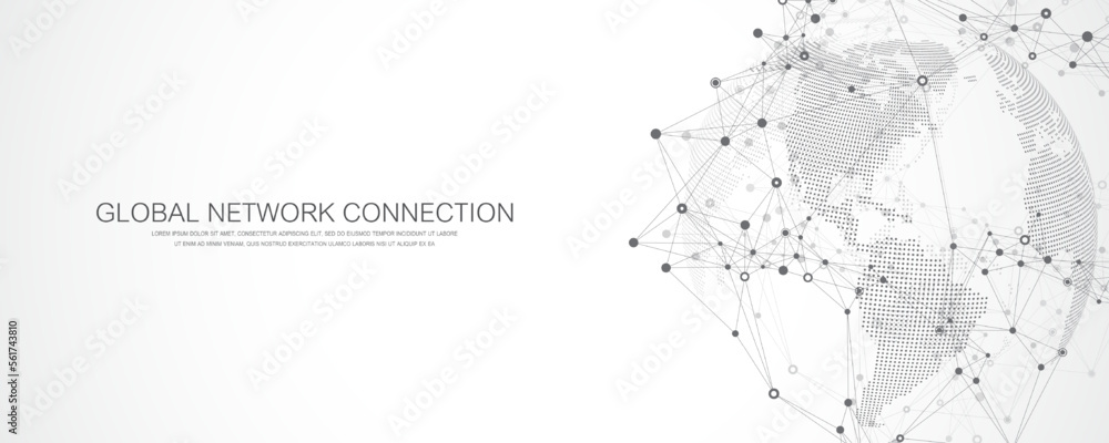Fototapete Global network connection. Social network communication in the global business concept. Big data visualization. Internet technology. Vector illustration.