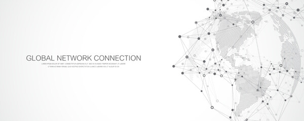 Global network connection. Social network communication in the global business concept. Big data visualization. Internet technology. Vector illustration.