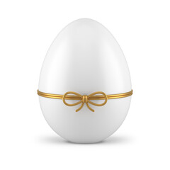 Fototapeta premium White Easter egg tied by golden bow ribbon religious holiday premium present 3d icon