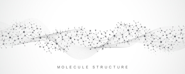 Scientific vector illustration genetic engineering, DNA helix, DNA strand, molecule or atom, neurons. Genomic sequences visualization. Abstract structure for Science or medical background.