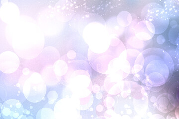 Abstract blurred festive delicate winter christmas or Happy New Year background with shiny blue pink and white bokeh lighted stars. Space for your design. Card concept.