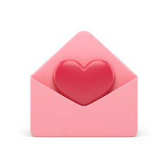 Open pink envelope with red heart romantic message dating application notification 3d icon