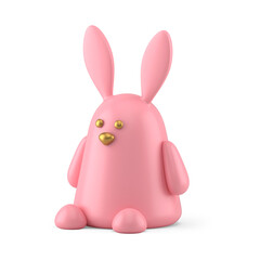 Cute pink Easter rabbit ceramic decorative toy isometric festive statuette realistic 3d icon