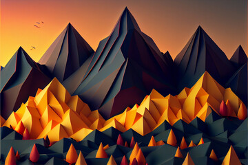 Fototapeta na wymiar Abstract origami landscape wallpaper. generative ai