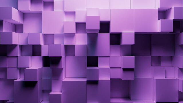 Contemporary Tech Background with Perfectly Constructed Multisized Blocks. Purple, 3D Render.