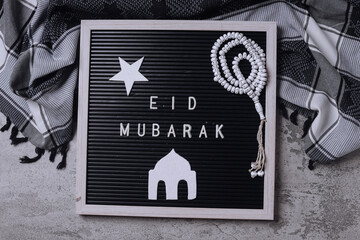 Muslim decoration for islamic event concept on gray background with copy space 