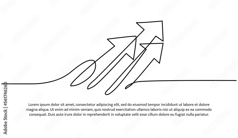 Poster continuous line design of arrow. one line decorative elements drawn on a white background.