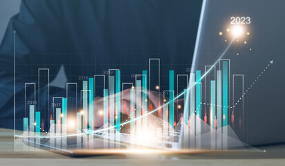 2023 market trend, businessman calculating financial data for long term investment Businessman...