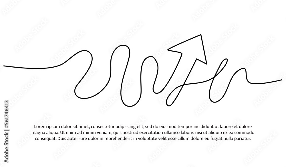 Poster continuous line design of arrow. one line decorative elements drawn on a white background.