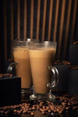 still life, two cups of coffee with milk