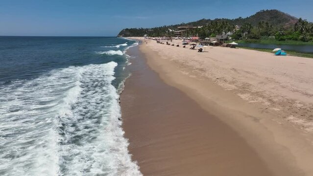 San Pancho town, Mexico. Landscape View Of San Francisco Nayarit Beach. Aerial drone fly above view high resolution 4k