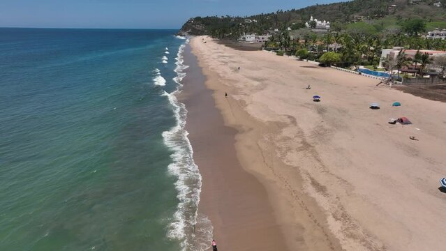 San Pancho town, Mexico. Landscape View Of San Francisco Nayarit Beach. Aerial drone fly above view high resolution 4k