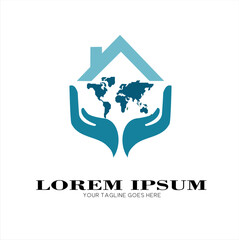 a world map logo with collaboration