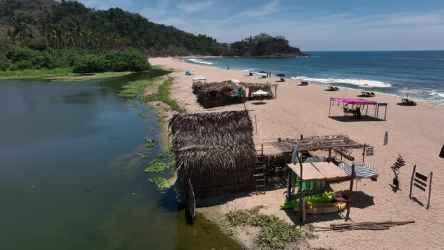 San Pancho town, Mexico. Landscape View Of San Francisco Nayarit Beach. Aerial drone fly above view high resolution 4k