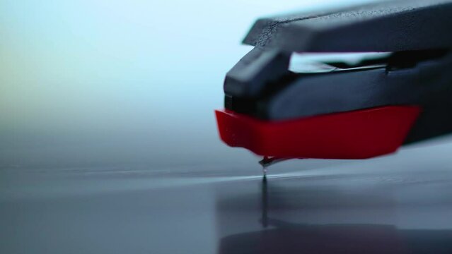 Close up shot of gramophone needle scratching vinyl