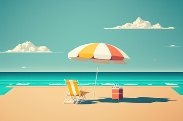 Naklejka premium Minimal summer beach landscape with copy space blue sky background. Illustration graphic design. Generative ai. 