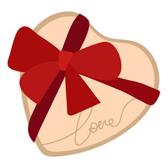 Closed gift box in the shape of a heart. A craft box with a bow for a gift or chocolates. Conceptual illustration for Valentine's Day. Vector clipart for greeting cards, birthday cards.