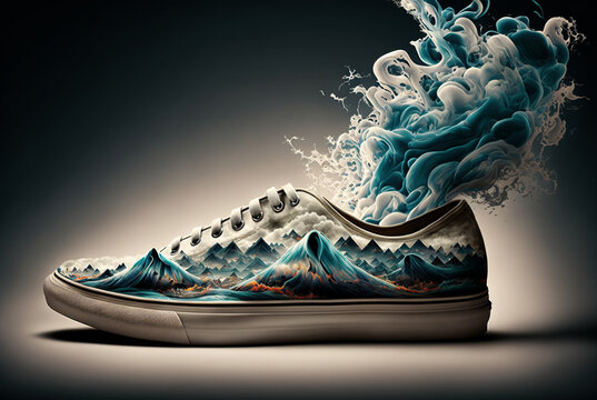 custom reality shoe design with real image epic fantasy create stories on it,generative ai
