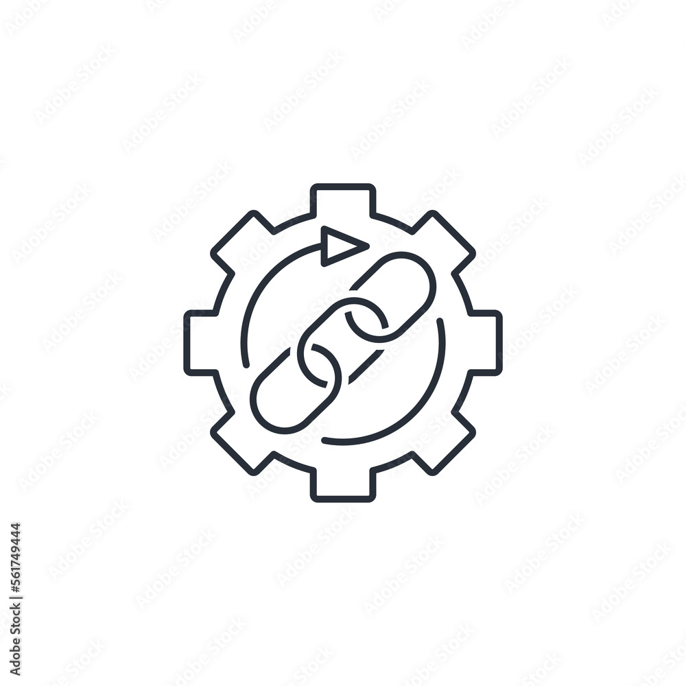 Poster gear and connection chain. link technologies. vector linear icon isolated on white background
