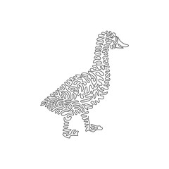 Fototapeta na wymiar Single curly one line drawing of cute duck. Continuous line draw graphic design vector illustration of adorable duck for icon, symbol, company logo, poster wall decor