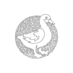 Continuous one curve line drawing of funny duck. Abstract art in circle. Single line editable stroke vector illustration of friendly pets animal for logo, wall decor and poster print decoration