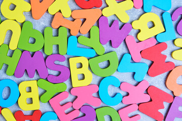 Bright background colorful letters children's English alphabet.