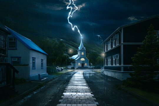 Lightning hits church